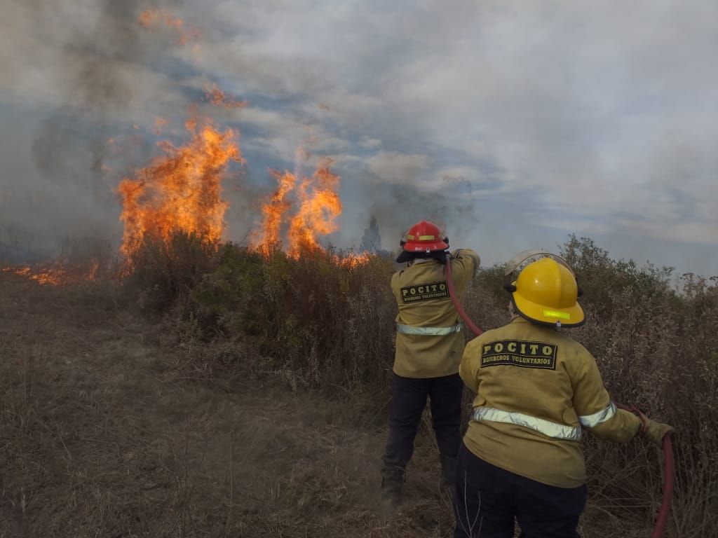 Susto por un incendio de pasturas en zona de viviendas en Pocito