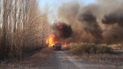 Un incendio en Caucete ocasionó que dos bomberos fueran hospitalizados.