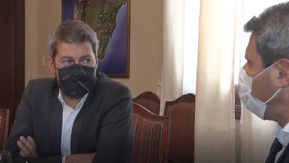 El ministro Matías Lammens junto al gobernador Sergio Uñac.