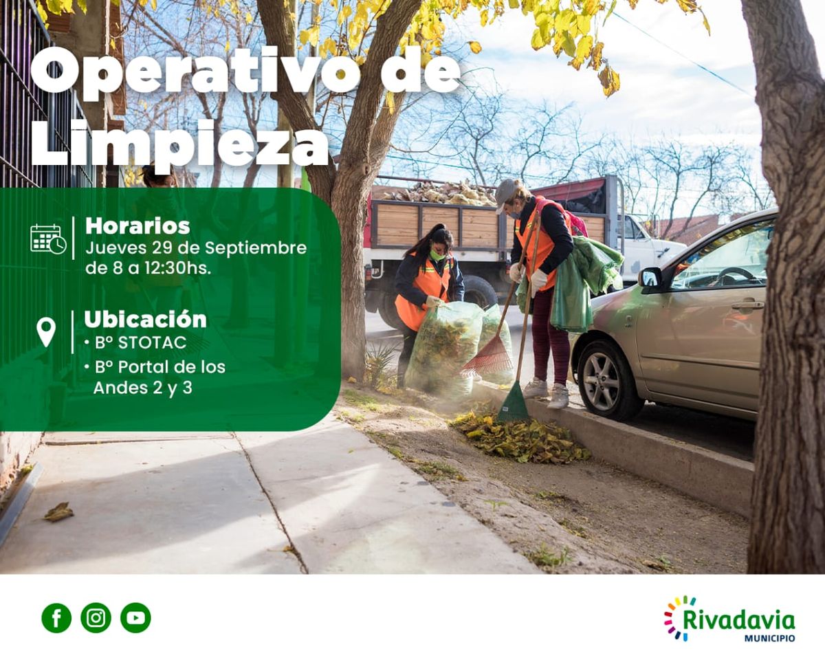 Rivadavia organizó su operativo limpieza en los siguientes lugares