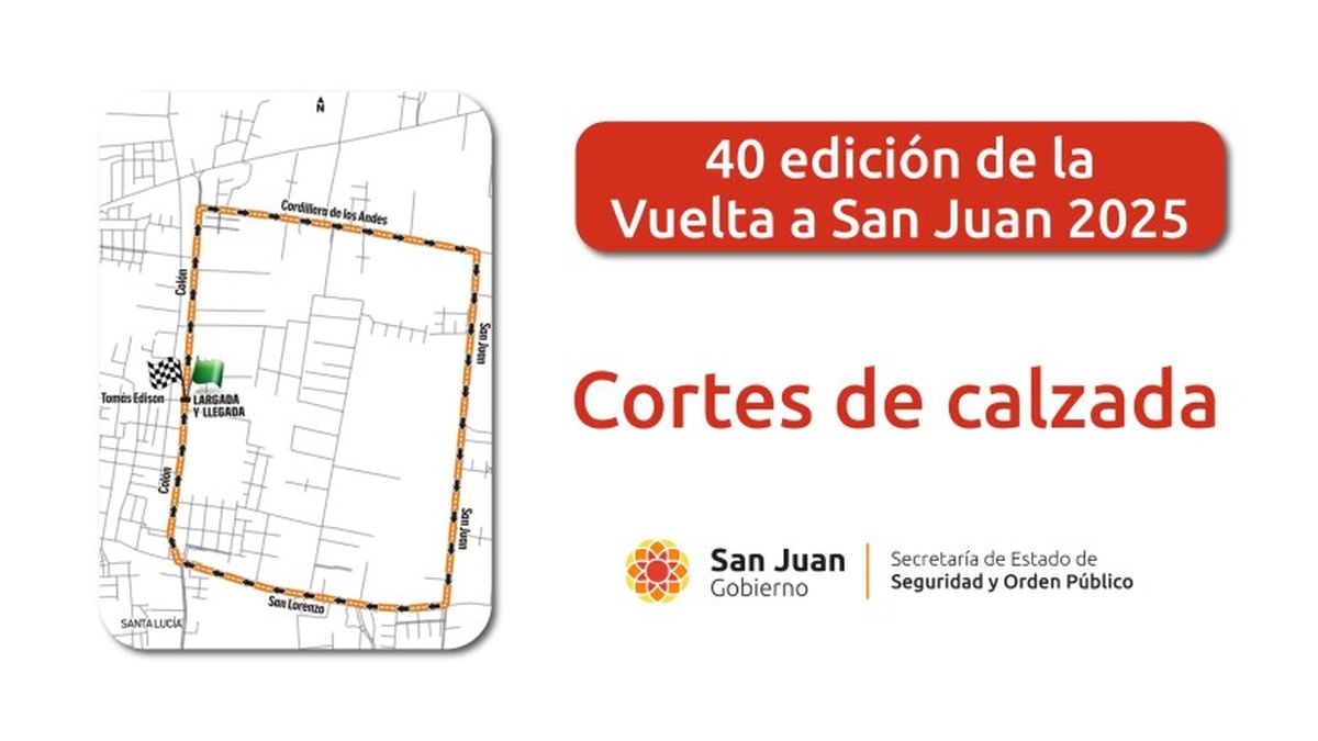 Estos serán los cortes de tránsito en la Vuelta a San Juan para este viernes