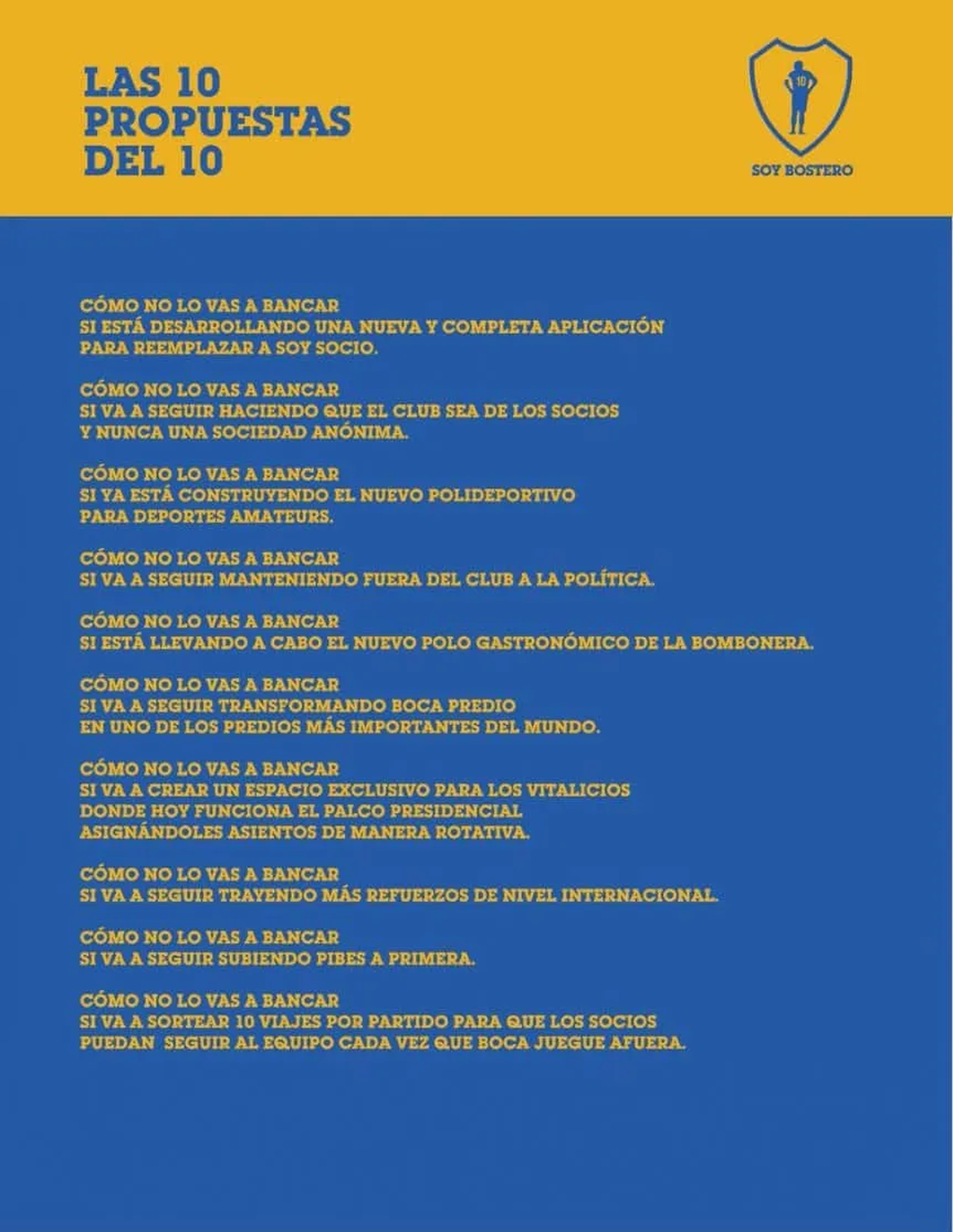 Las 10 propuestas de Riquelme si llega a ganar las elecciones en Boca