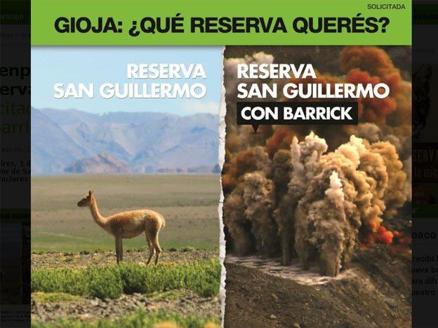 Greenpeace hizo otra solicitada acusando a Gioja de dañar San Guillermo