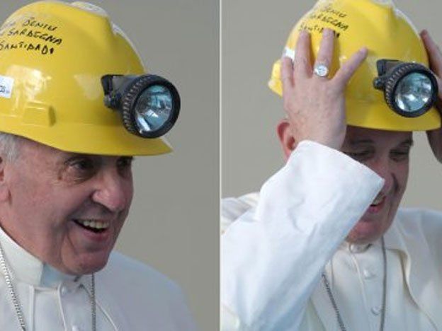 El Papa con casco de minero para dar ánimo a personas desempleadas