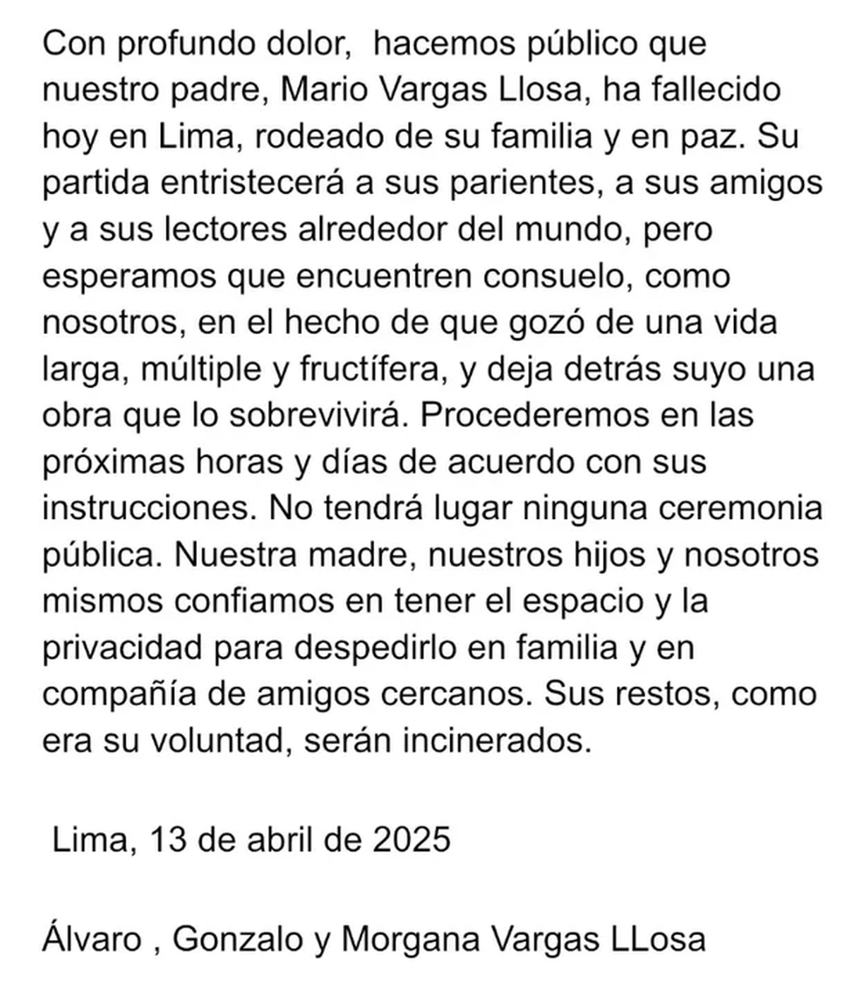 La comunicación de la familia Vargas Llosa La comunicación de la familia Vargas Llosa