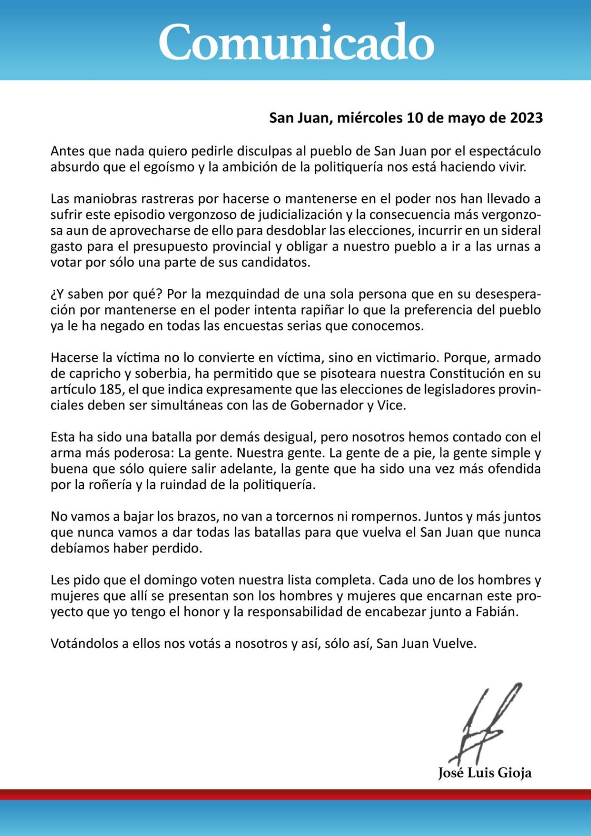 José Luis Gioja criticó a la Corte Suprema de la Nación y a Uñac