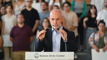 El jefe de Gobierno porteño, Horacio Rodríguez Larreta, durante la conferencia de prensa en la que se refirió al fallo de la CSJN sobre la coparticipación. Foto: TN.