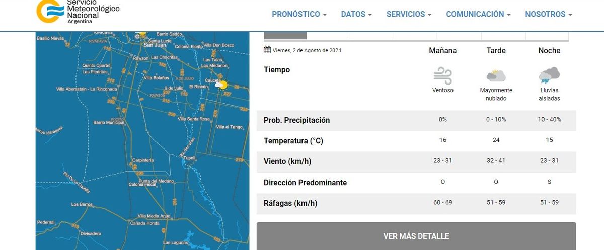 Viernes de zonda, sur y posibles lluvias en gran parte de San Juan