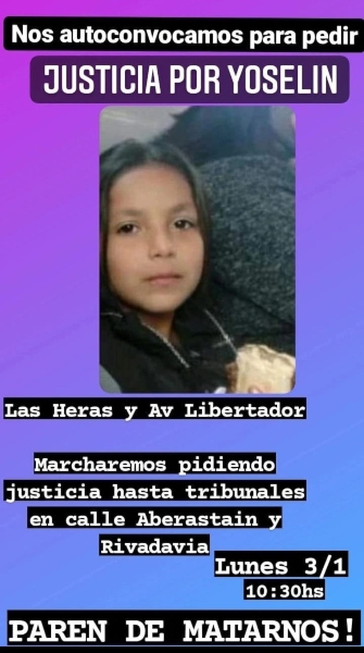 Preparan una marcha por el femicidio de Yoselín, la nena de 11 años
