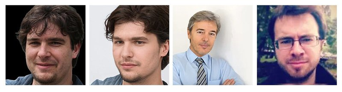 Estas caras no pertenecen a estos autores falsos. De izquierda a derecha: Gabriel di Taranto, Marcelo Lopreiatto, Juan Carlos L&oacute;pez y Manuel Godsin