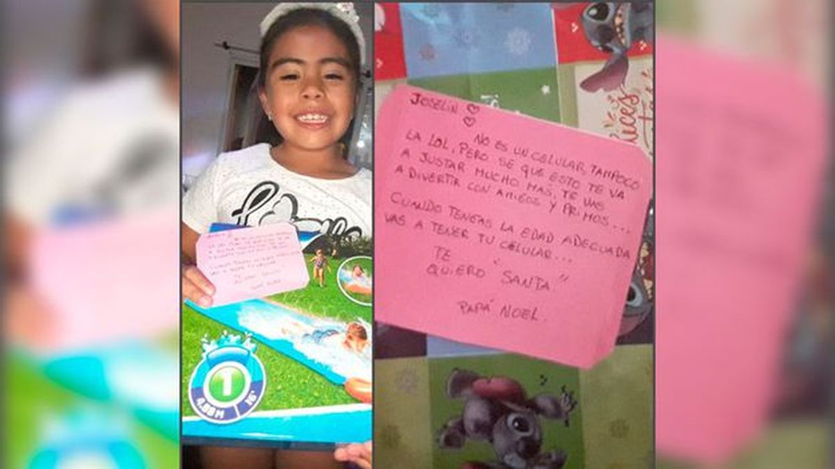La nena y la carta que recibió de Papá Noel.
