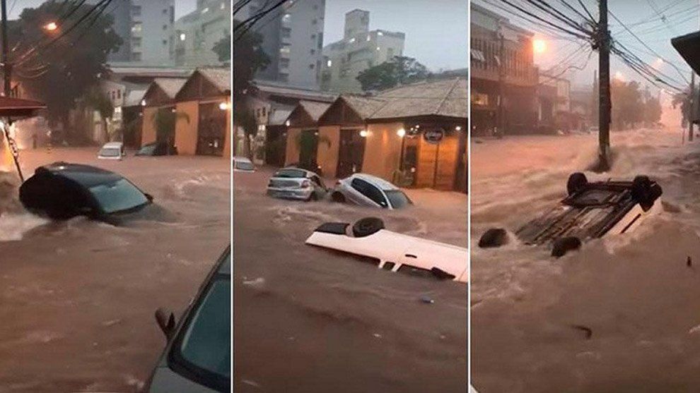 Las inundaciones en Brasil provocaron aludes y arrastraron autos