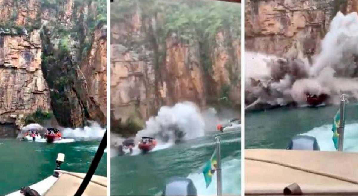 Video: una roca gigante aplastó a tres lanchas con turistas