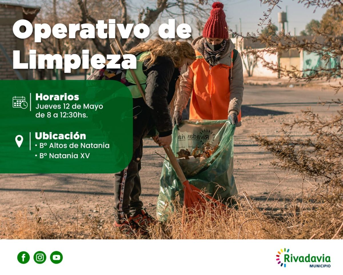 Rivadavia comunicó los horarios del operativo de limpieza