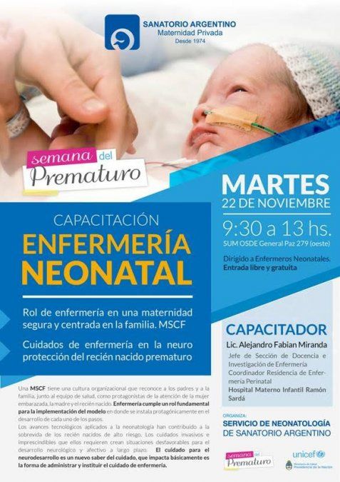 El Sanatorio Argentino brindará una capacitación abierta de Enfermería Neonatal
