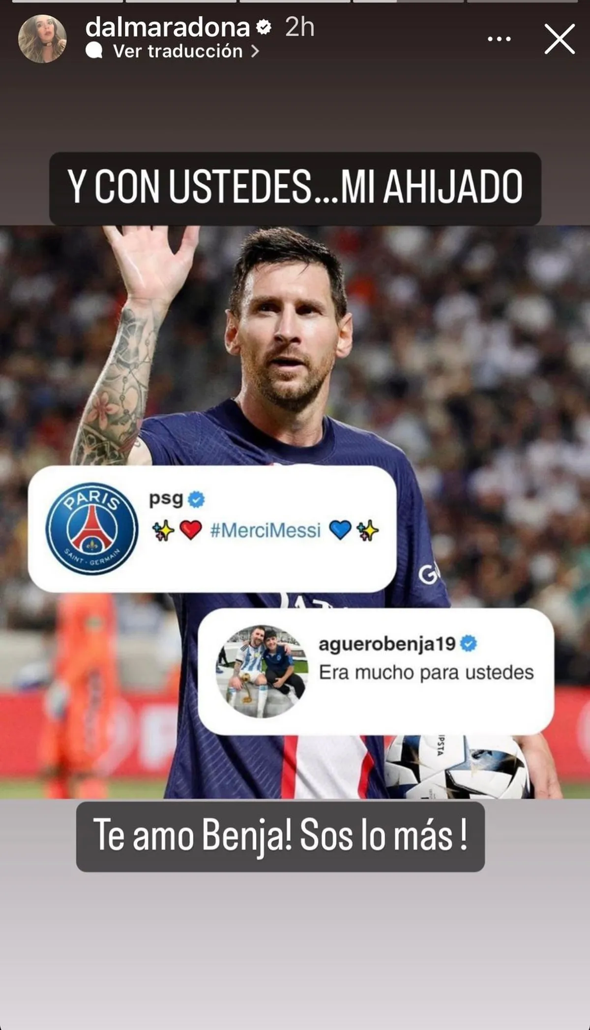 El mensaje de Benjamín Agüero en apoyo a Messi y enorgulleció a su tía