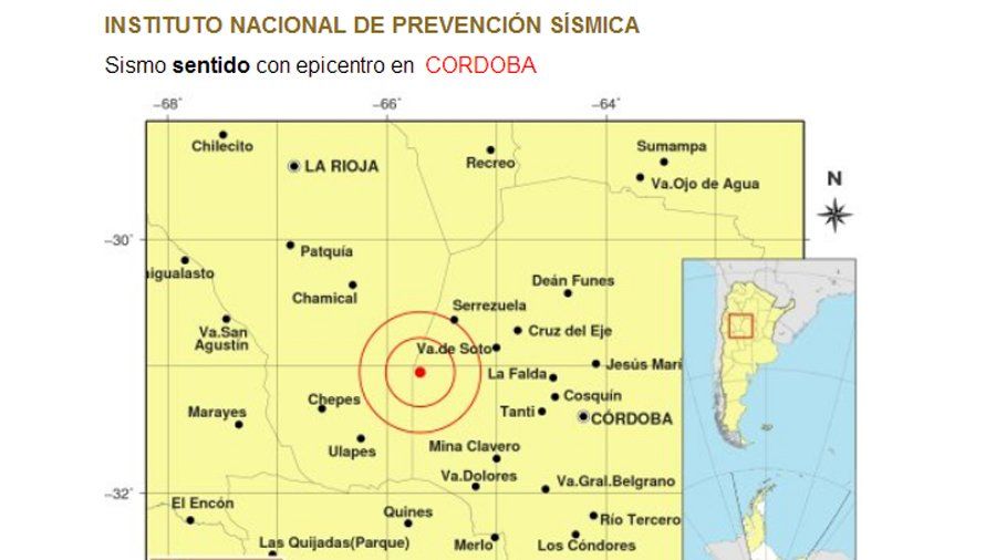 Un sismo de 5.5 grados que tuvo epicentro en Córdoba movió el suelo sanjuanino