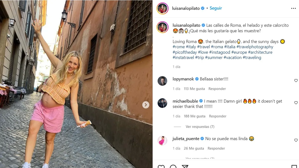 Luisana Lopilato pasea por Italia con su embarazo de siete meses